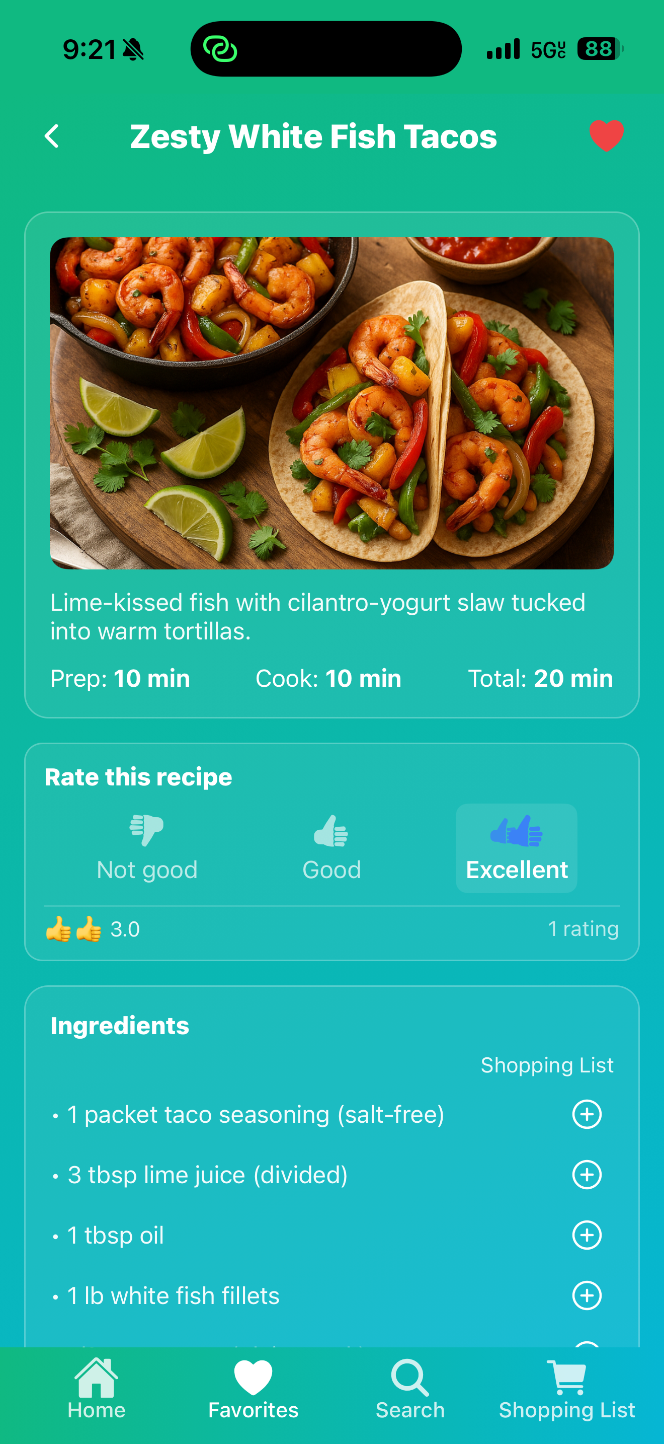 Zesty White Fish Tacos recipe with preparation time